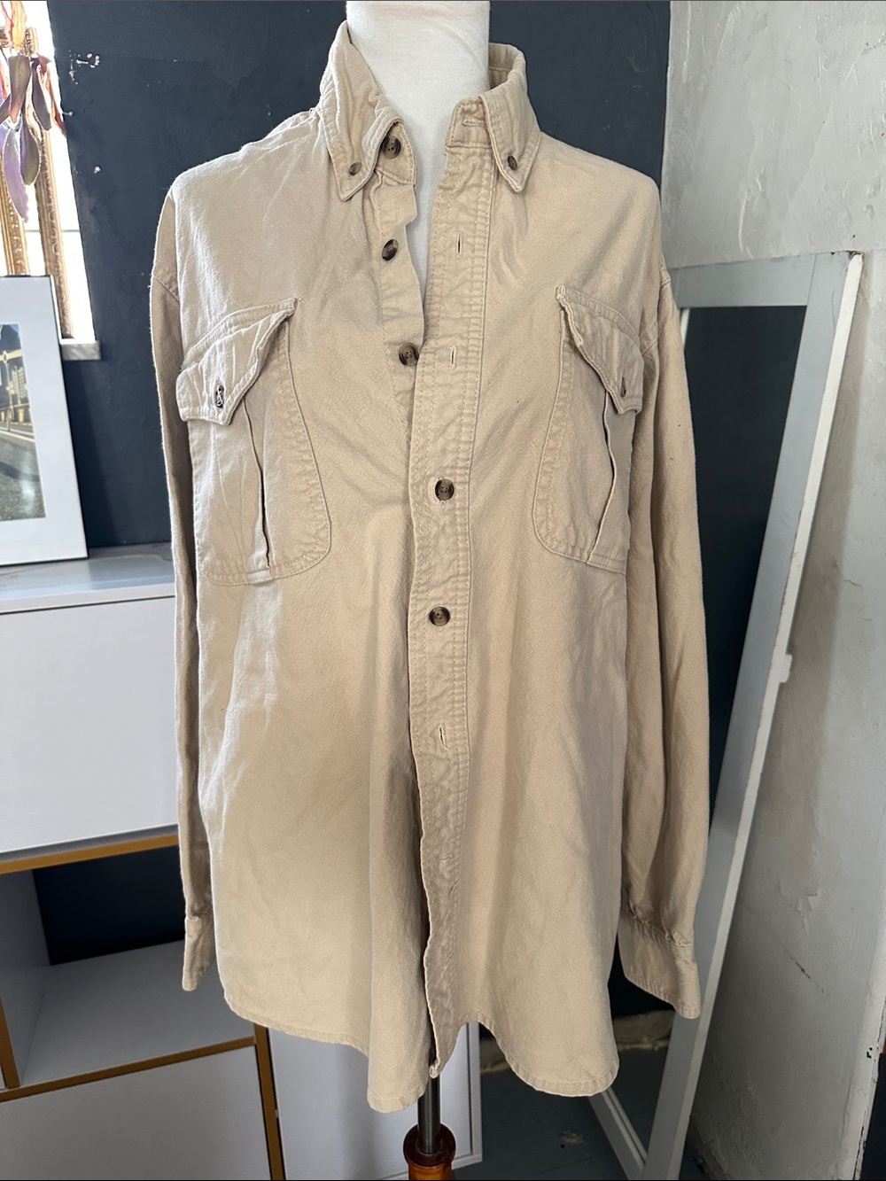 Guide Gear Lightweight Button-Front Shirt Jacket in Beige Large 100% cotton